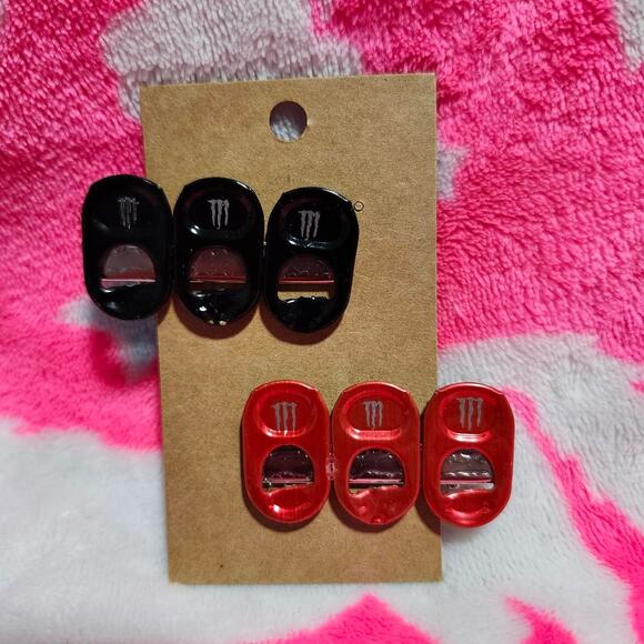 Black and Red Monster Tab Hair Clip Set - Picture 1 of 2